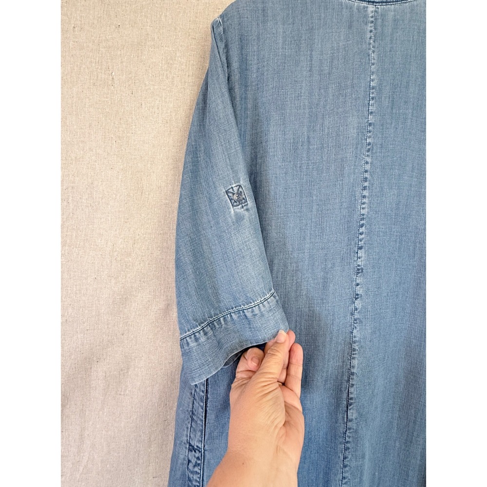 Chicos Denim Maxi Shirt Dress Light Wash Button Side Slit Womens Size 2 L 12 - Picture 8 of 13